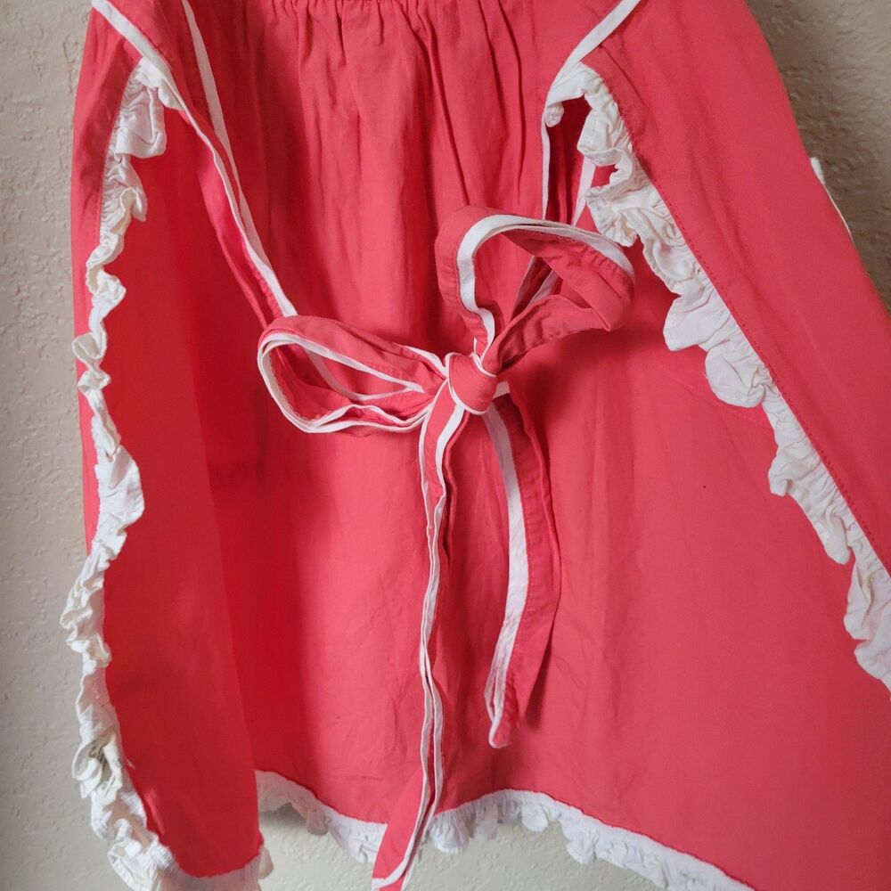 Rare Anthropologie Tea & Crumpets Red / Pink & White Hostess Apron Pocket Ruffle - Picture 8 of 11